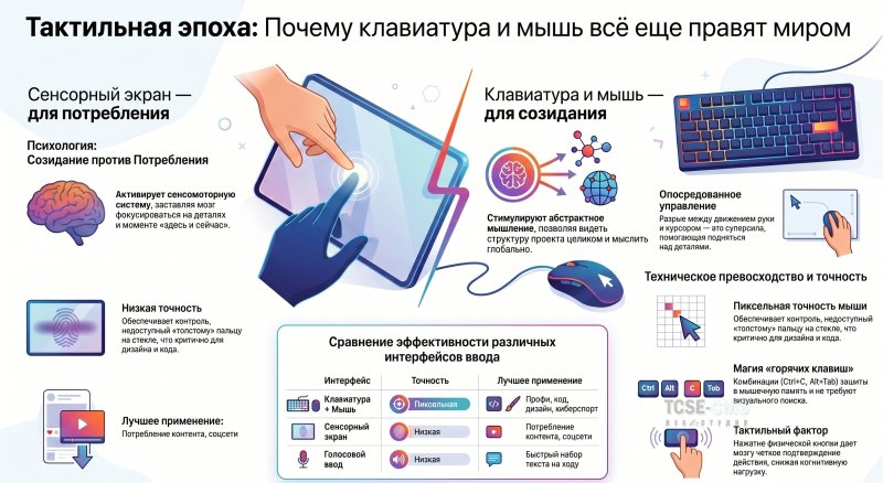 Тактильная эпоха: Почему клавиатура и мышь до сих пор правят миром