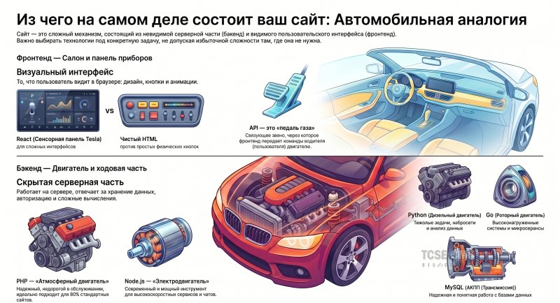 Двигатель, колёса и панель приборов: Из чего на самом деле состоит ваш сайт