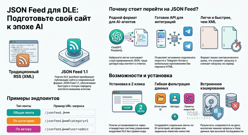 JSON Feed для DLE: Накормите нейросети тем, что они любят